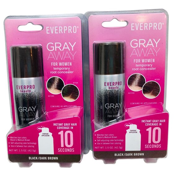 2 Everpro Gray Away Root Concealer Spray For Women Black/Dark Brown 1.5 Oz each - Picture 1 of 2